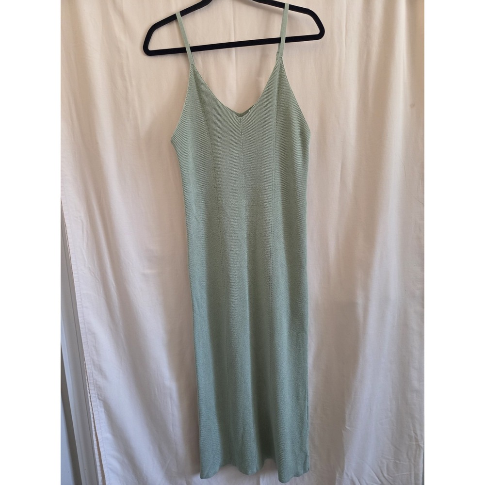 Freshman 1990 Sage Green Ribbed Knit Midi Slip Dress V Neck Cami JS